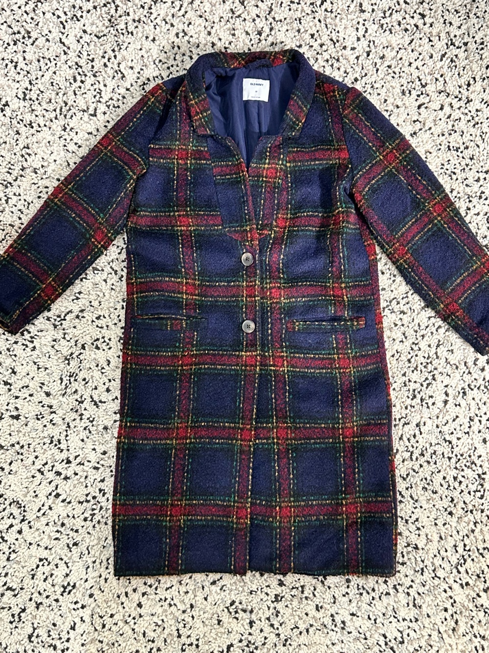 Old Navy Navy, Red & Green Plaid Pea Coat